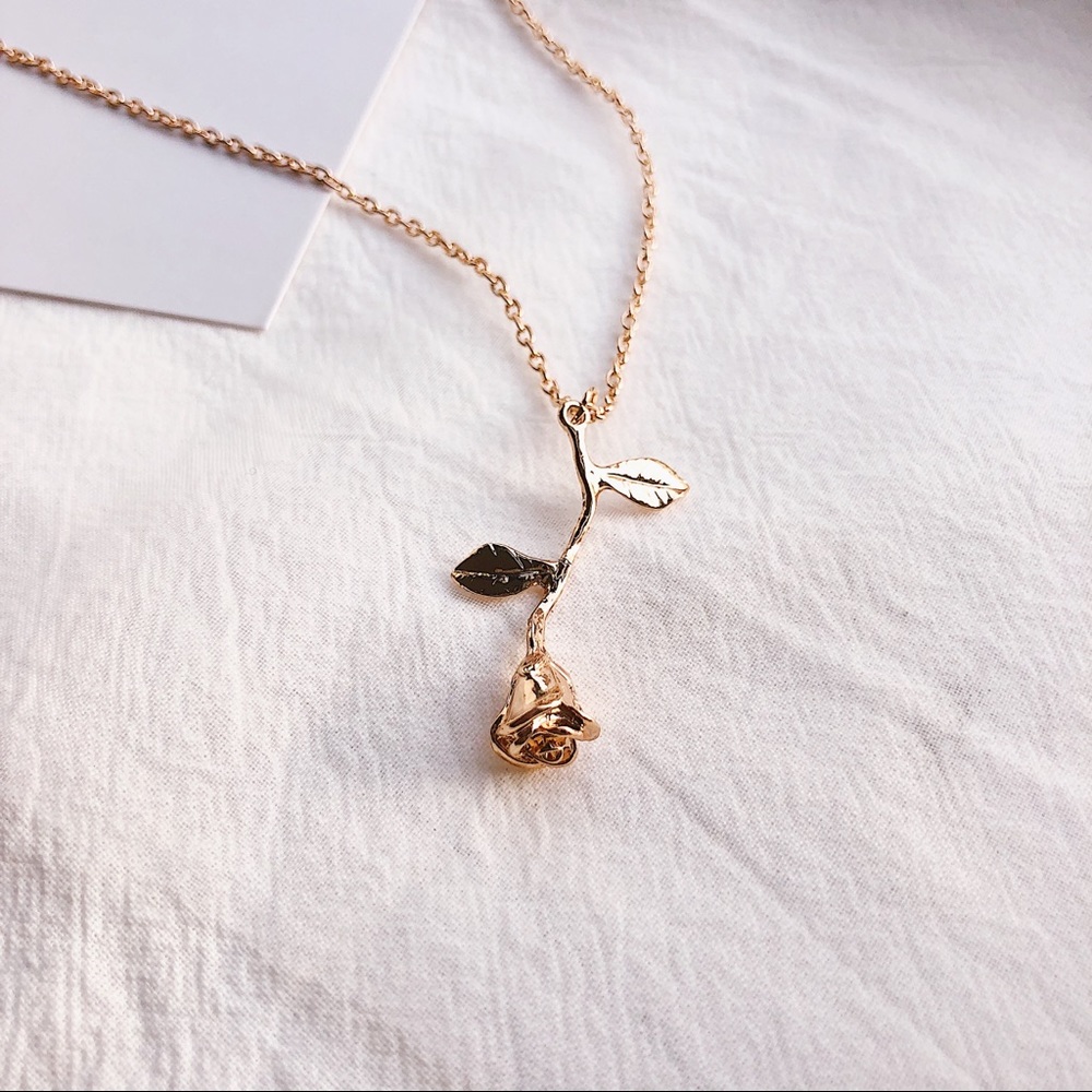 Gold Dainty Minimalist Rose Necklace - Picture 6 of 6